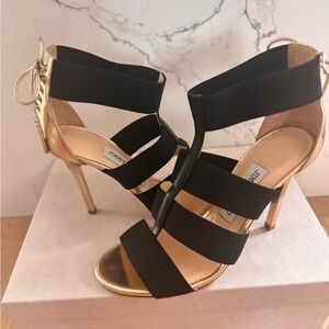 Jimmy Choo Black and Gold Strappy Heels